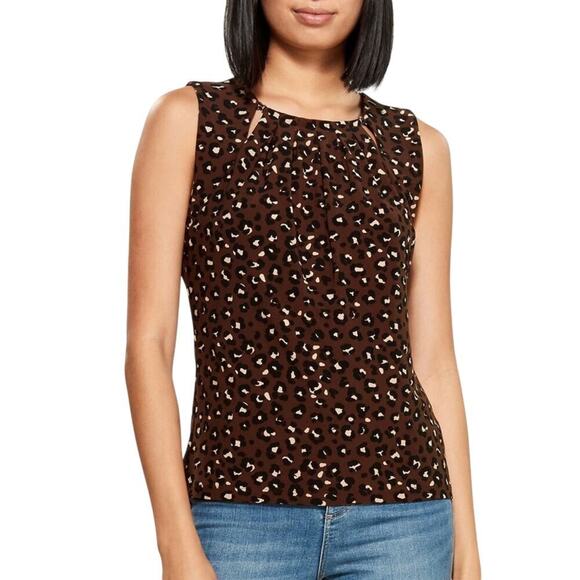 New Tommy Hilfiger Women's Sleeveless Cheetah Print Keyhole Blouse Top - Picture 1 of 8